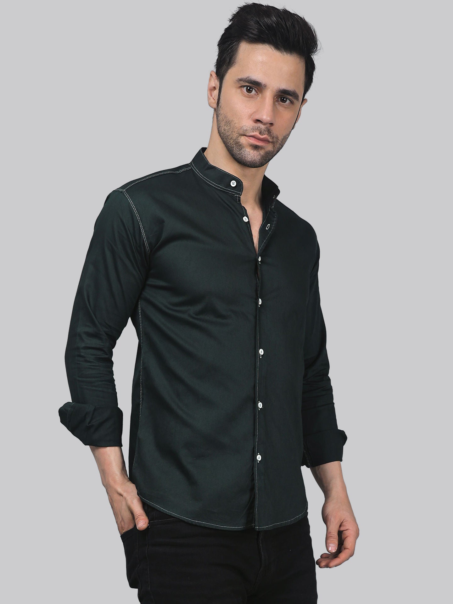 Streetwise TryBuy Premium Solid Dark Green Cotton Casual Shirt for Men - TryBuy® USA🇺🇸