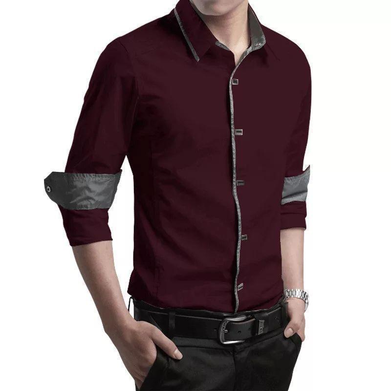 Trendy Partywear Classy Wine Red Cotton Casual Shirt for Men - TryBuy® USA🇺🇸