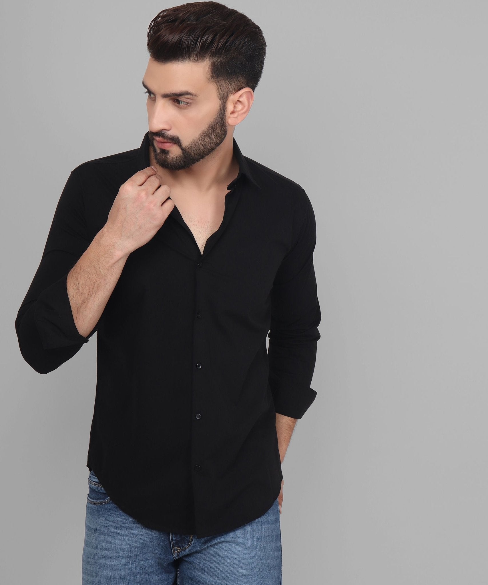 TryBuy Exclusive Black Solid Button Down Cotton Shirt for Men - TryBuy® USA🇺🇸