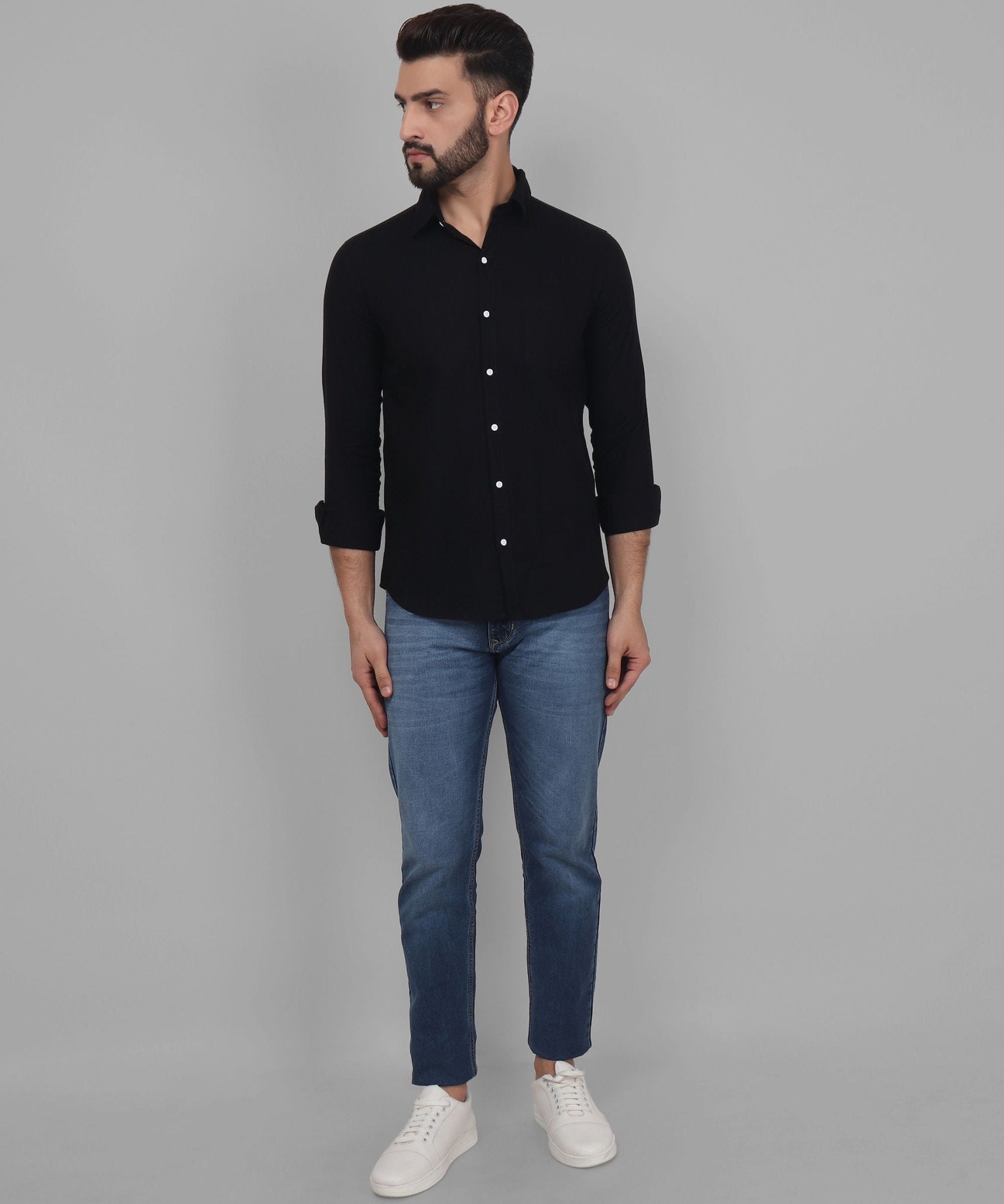 TryBuy Exclusive Fancy Button Down Black Linen Shirt for Men - TryBuy® USA🇺🇸