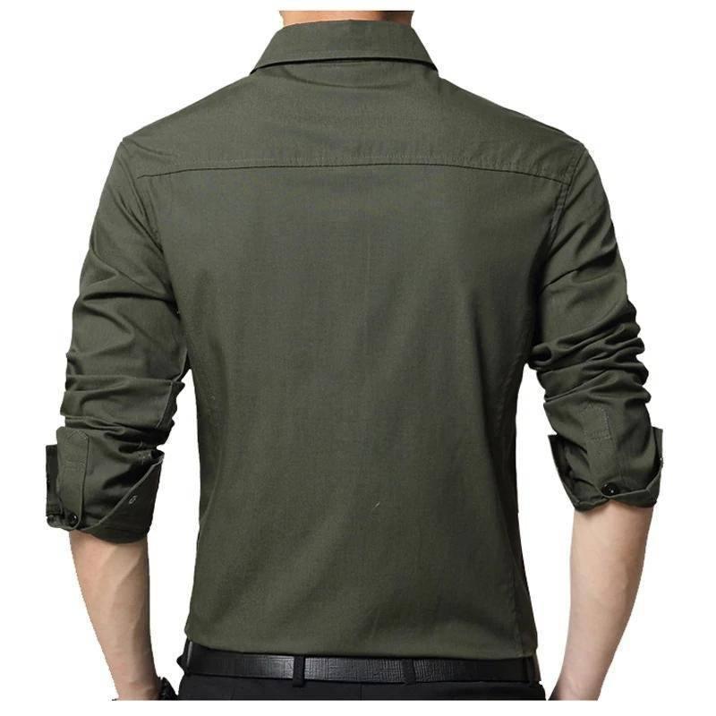 Trybuy Fashionable Army Green Cotton Casual Shirt for Men - TryBuy® USA🇺🇸