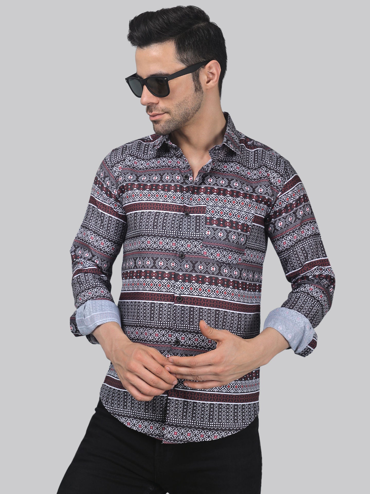 TryBuy Men's Stylish Sensational Linen Casual Printed Full Sleeves Shirt - TryBuy® USA🇺🇸