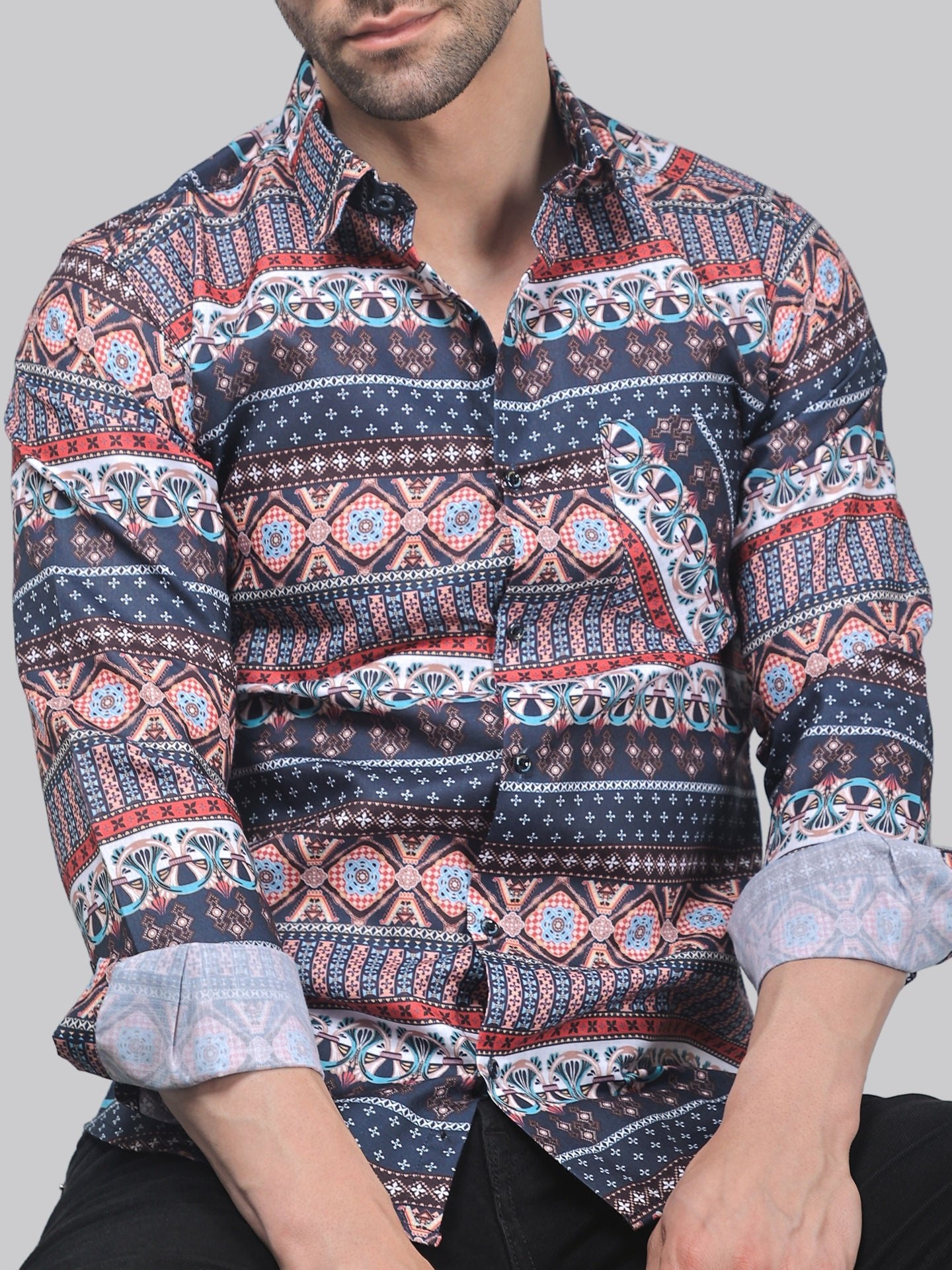 TryBuy Men's Trendy Party-wear Linen Casual Printed Full Sleeves Shirt - TryBuy® USA🇺🇸