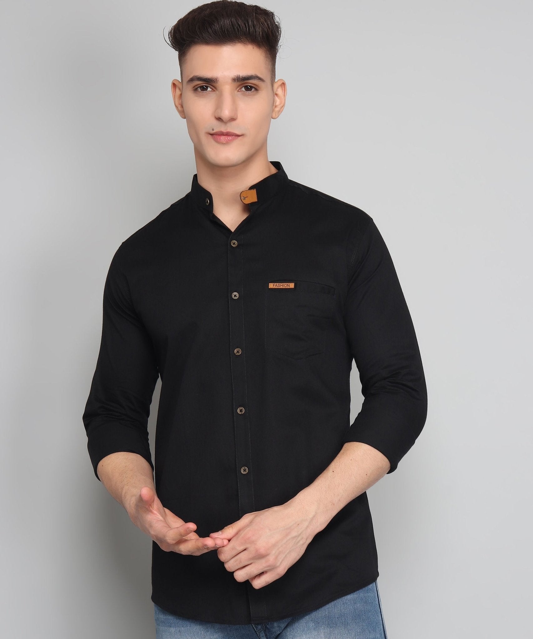 TryBuy Premium Classy Ravishing Black Casual Cotton Solid Men's Shirt - TryBuy® USA🇺🇸