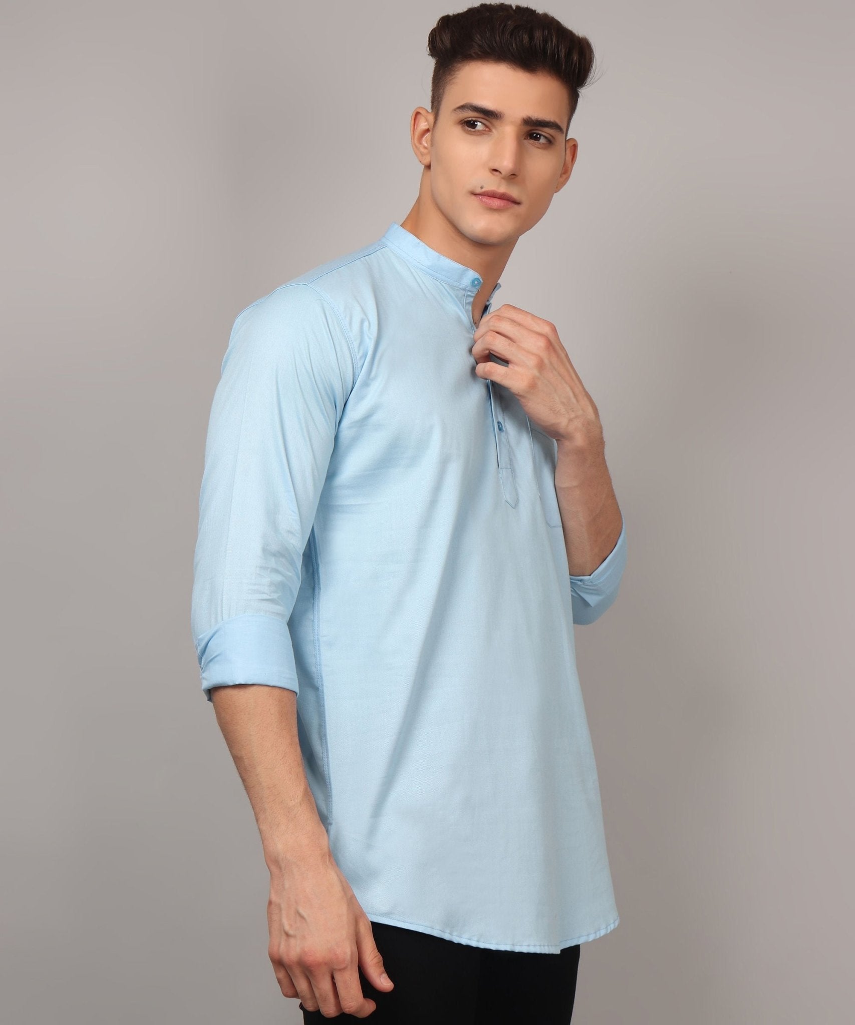 TryBuy Premium Cotton Made Trendy Ethnic Sky Blue Kurta for Men - TryBuy® USA🇺🇸