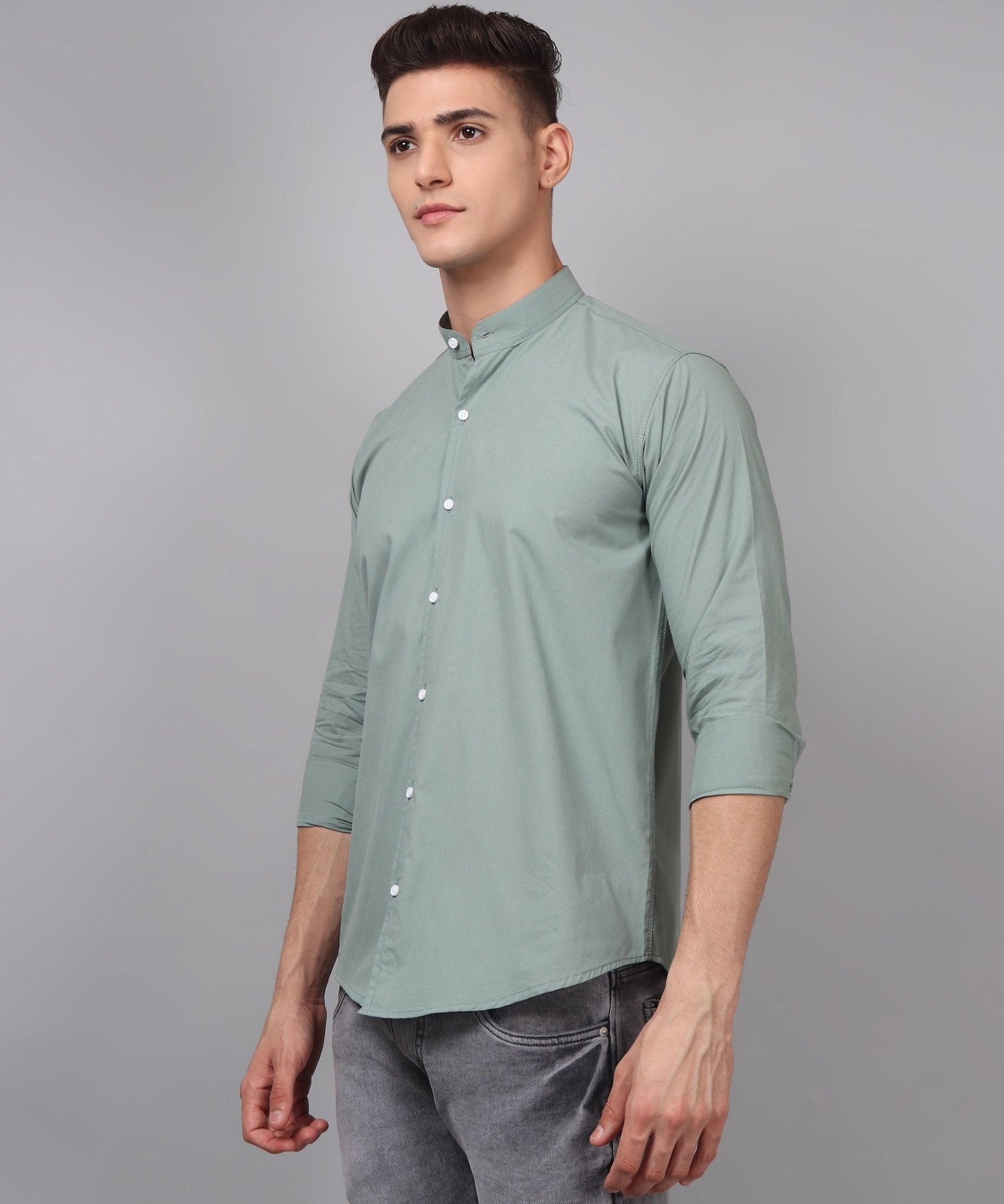 Trybuy Premium Fashionable Cotton Casual Solid Ocean Green Shirt for Men - TryBuy® USA🇺🇸
