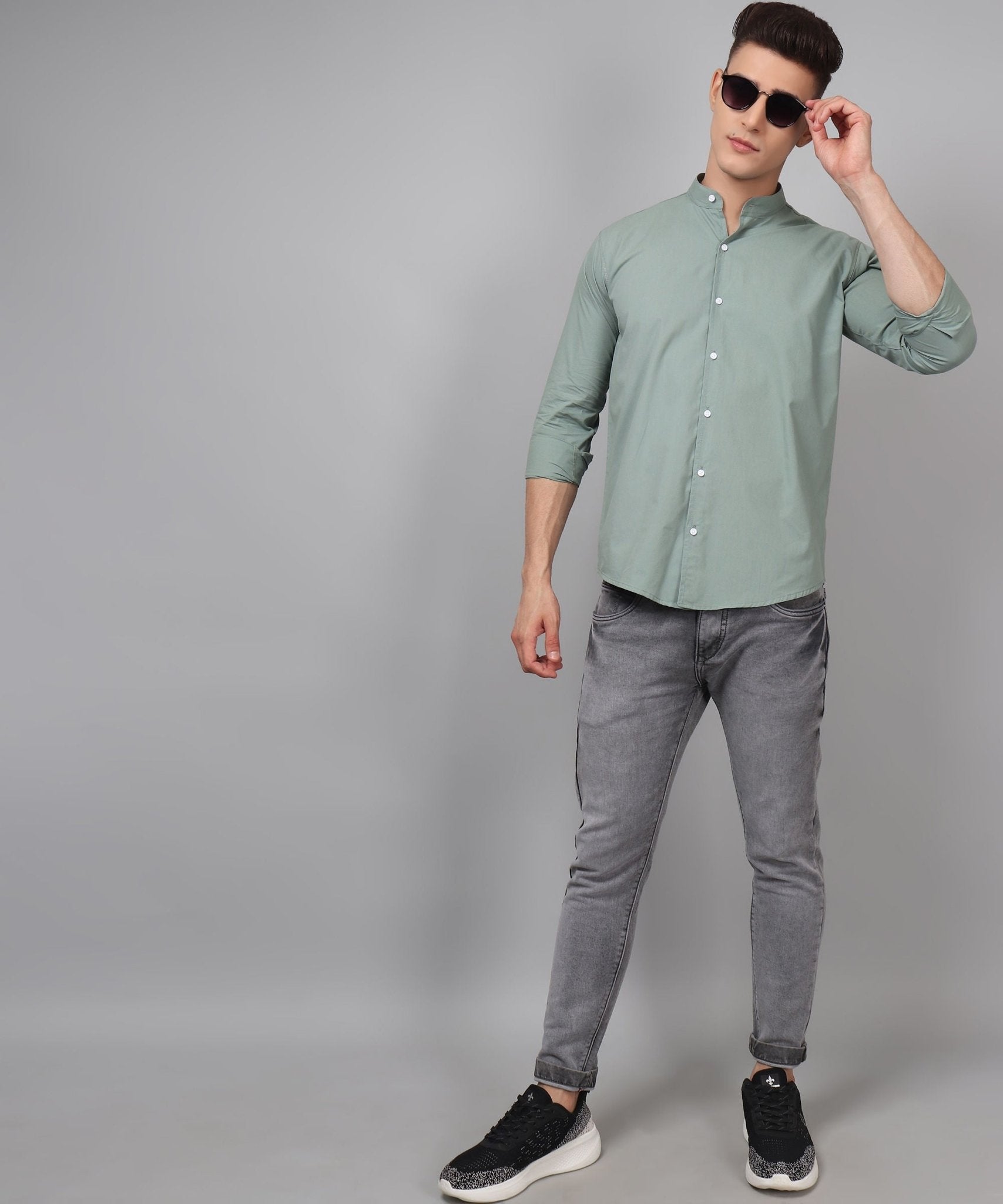 Trybuy Premium Fashionable Cotton Casual Solid Ocean Green Shirt for Men - TryBuy® USA🇺🇸