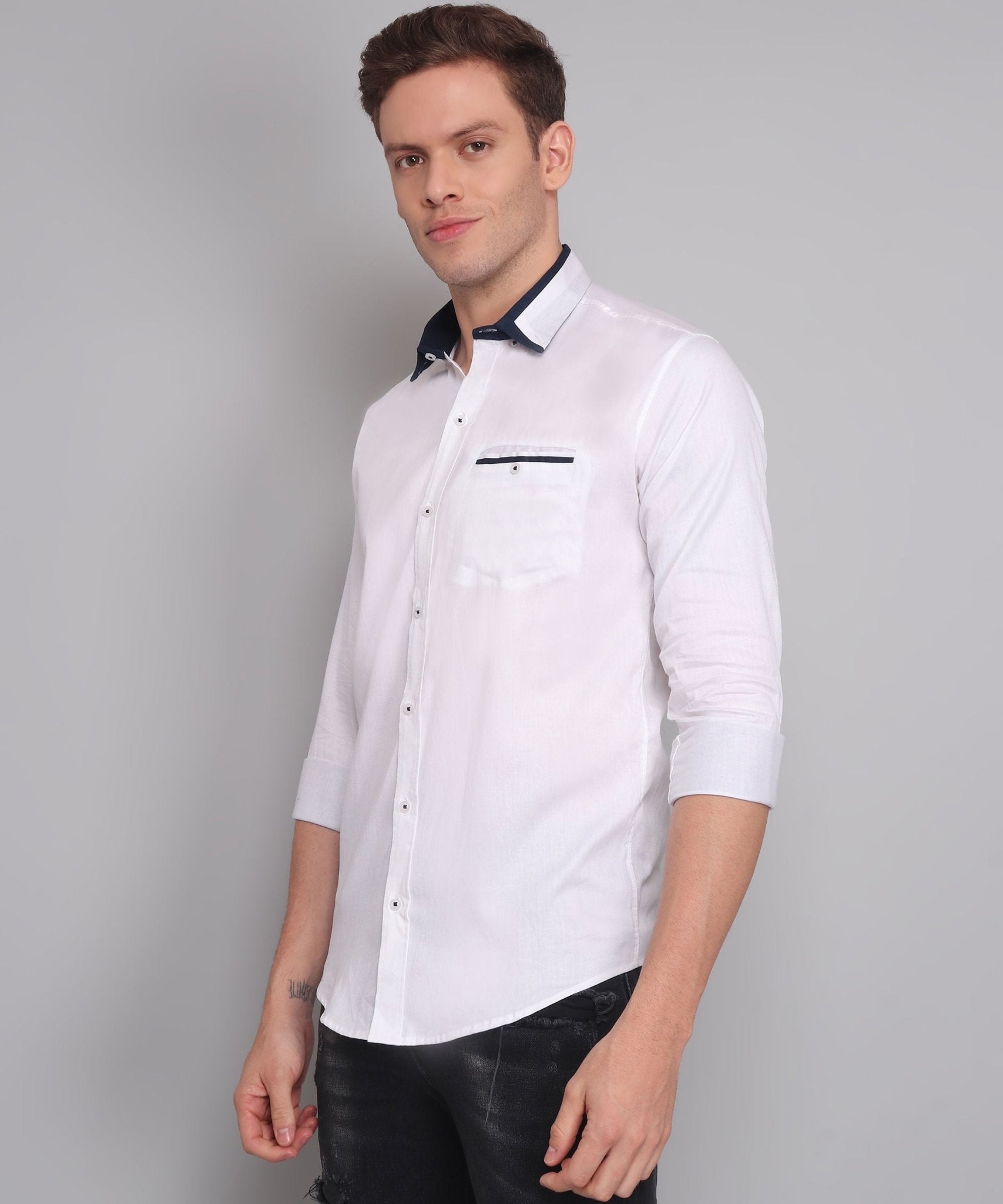 TryBuy Premium Fashionable Cotton Casual White Shirt for Men - TryBuy® USA🇺🇸