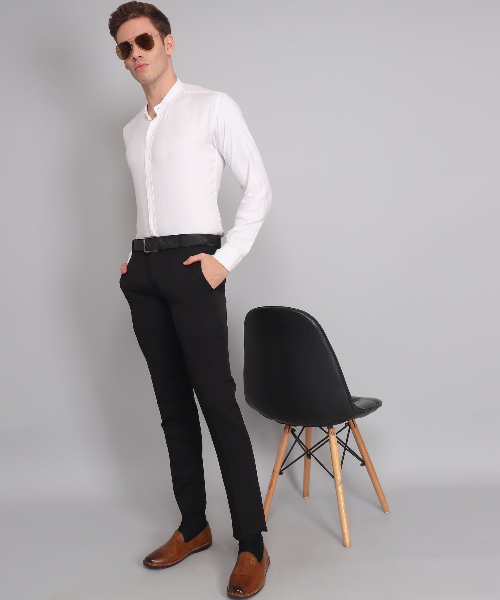 TryBuy Premium Luxurious Full Sleeves Mandarin Collar White Cotton Casual Shirt for Men - TryBuy® USA🇺🇸