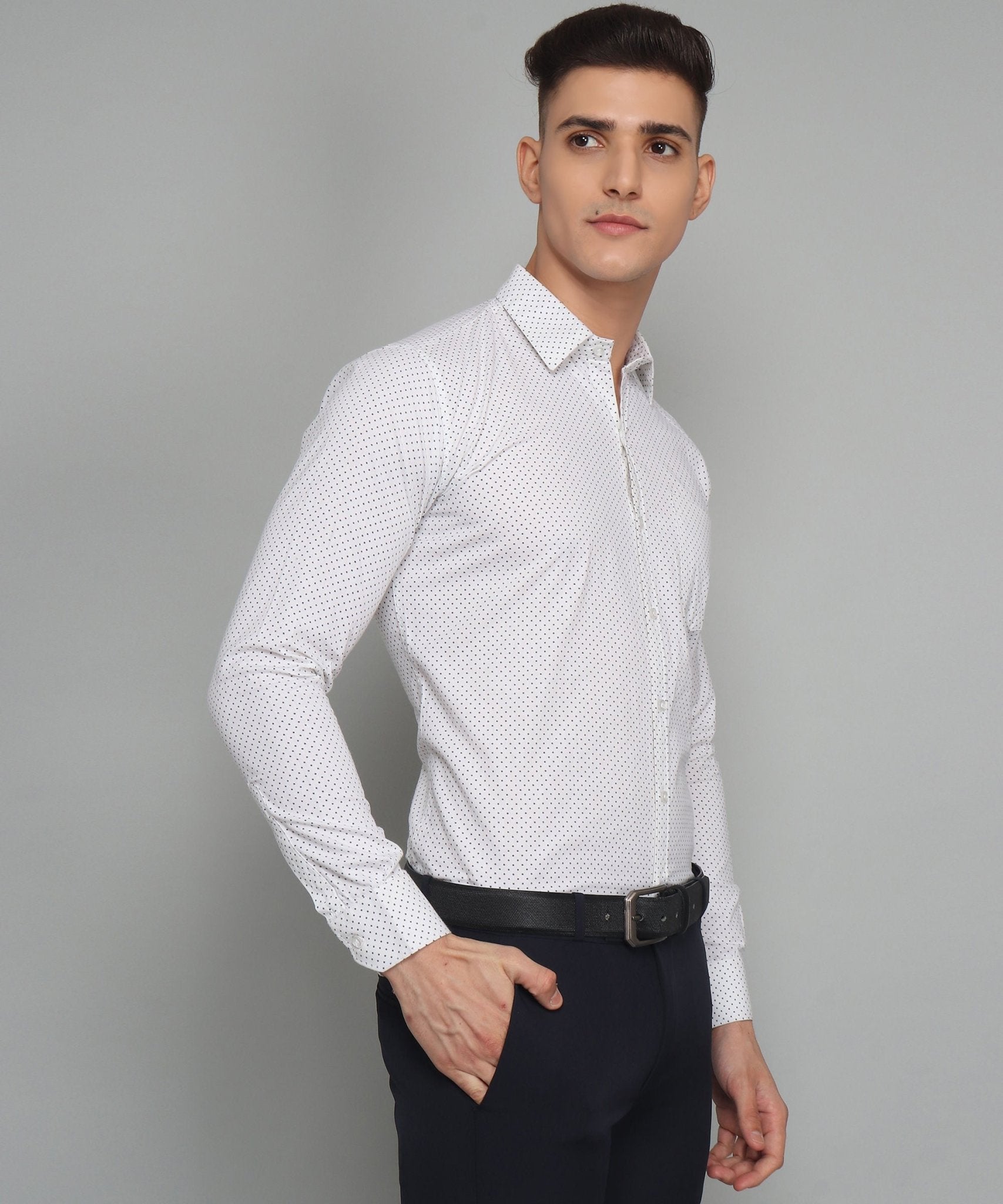 TryBuy Premium Pure Cotton Star Dot Printed Cotton Casual/Formal White Shirt for Men - TryBuy® USA🇺🇸