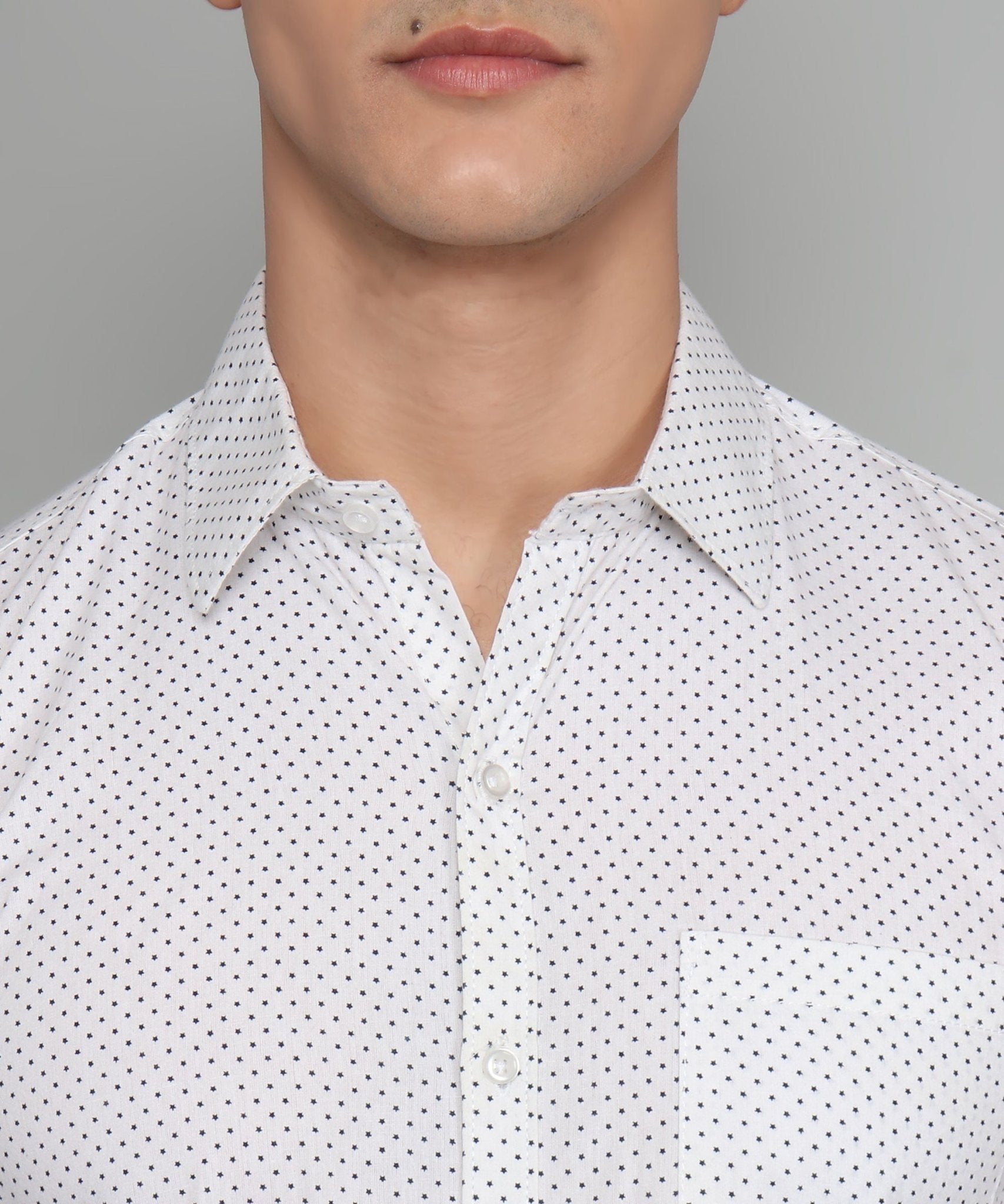 TryBuy Premium Pure Cotton Star Dot Printed Cotton Casual/Formal White Shirt for Men - TryBuy® USA🇺🇸