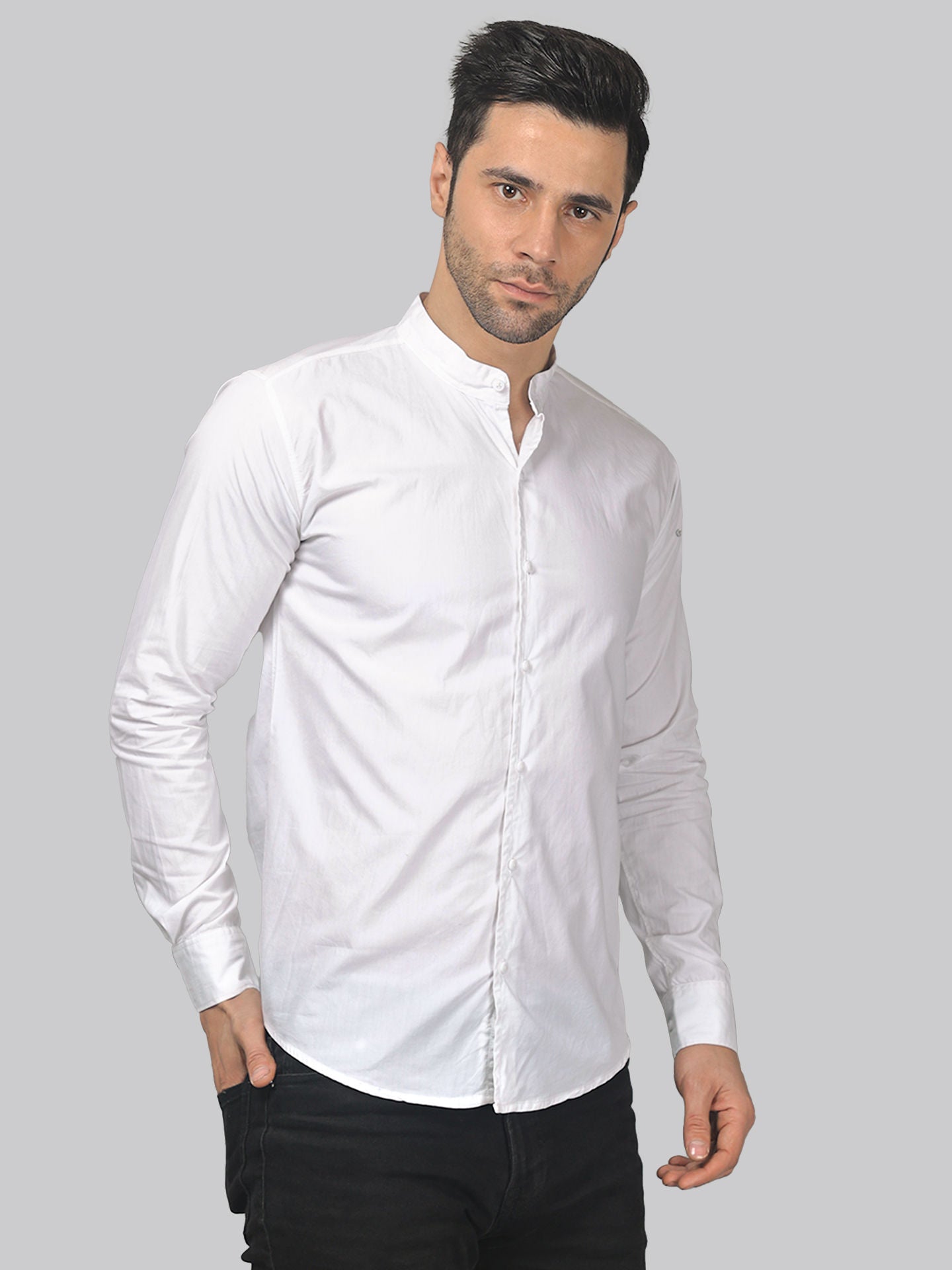 Urban-chic TryBuy Premium Solid White Cotton Casual Shirt for Men - TryBuy® USA🇺🇸